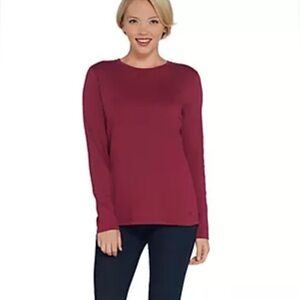 Isaac Mizrahi Live! Essentials Pima Cotton Crew Neck Top A341858 burgundy 1X
